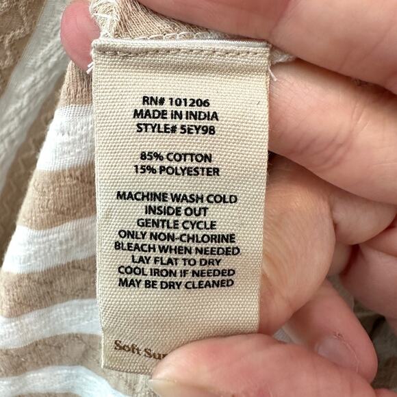 SOFT SURROUNDINGS Striped Cotton Tunic Top Beige White Textured Pocket | Size 2X - Picture 7 of 7
